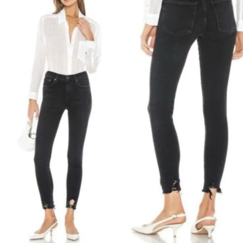 AGOLDE Sophie Ankle Mid-Rise|Black Premium Denim | Raw Hem |Size 28